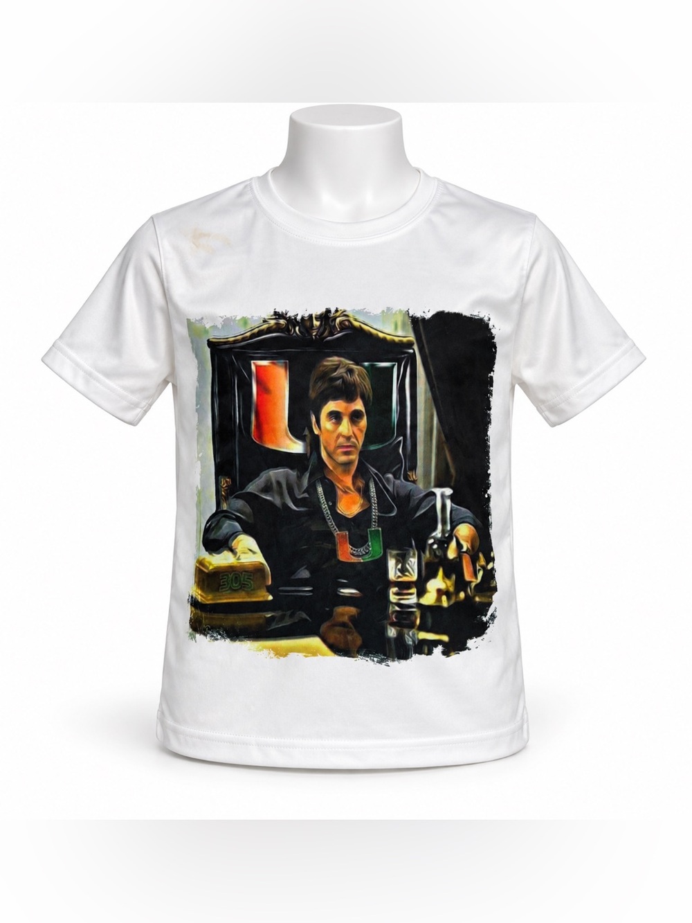 Scarface Tony Montana Miami Hurricanes Graphic Tee Youth M 10/12 White